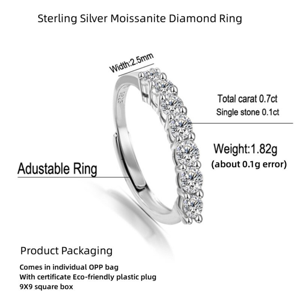 925 Sterling Silver 7 Stones Sparkly .7ct Moissanite Size 8 Eternity Ring - Picture 5 of 5